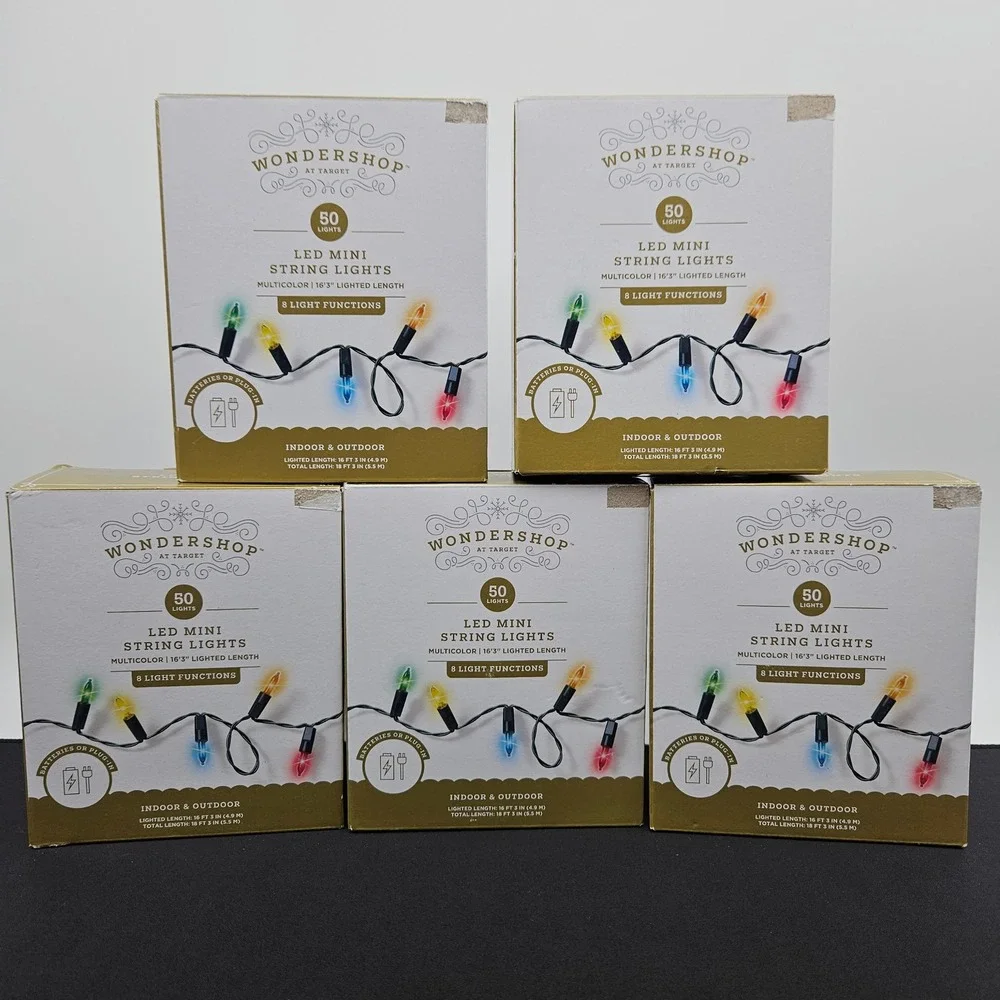 Wondershop LED Mini String Lights 50ct Multicolor 8 Functions Lot‎ of 5 Boxes
